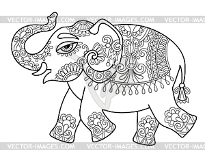 Ethnic indian elephant line original drawing, adult - vector image