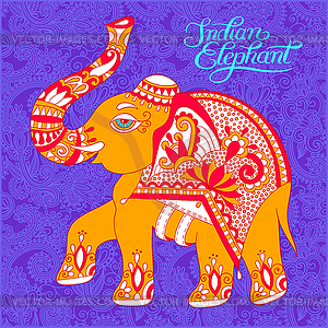 Original indian pattern with elephant and - vector clipart