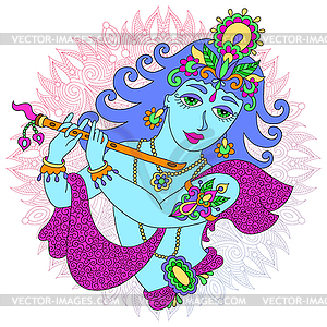 Рука рисунок бог Господь Кришна Джанмаштами для - векторизованное изображение