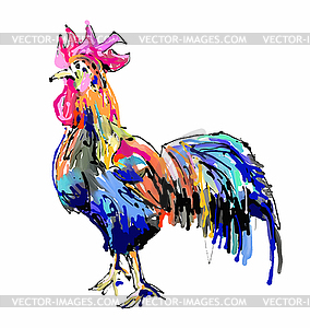 Original retro chickendigital painting drawing, - vector EPS clipart