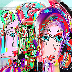 Оригинальные абстрактные цифровой живописи человеческого лица, - векторизованное изображение клипарта