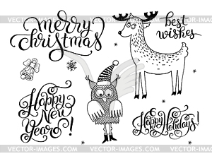 Black and white christmas collection, set of - vector image