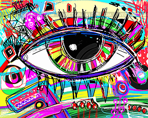 Digital painting of human eye, colorful - vector clipart