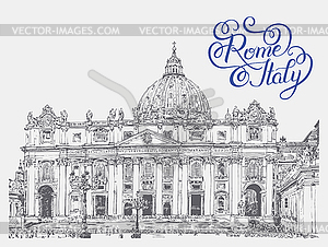 St. Peter`s Cathedral, Vatican with original hand - vector image