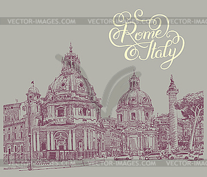 Оригинальный цифровой рисунок Рим Италия городской пейзаж - векторный графический клипарт