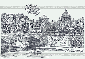 Drawing of Rome Italy famous cityscape with hand - vector clipart / vector image