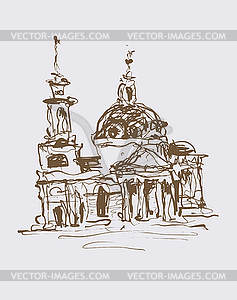 Original sketch drawing in sepia color of historica - vector image