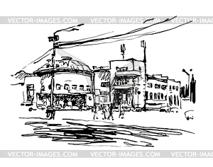 Original black and white digital sketch of Kyiv, - vector clipart