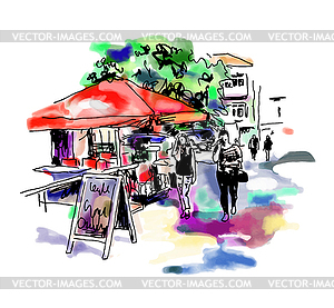 Original digital sketch watercolor of Kyiv street - vector EPS clipart