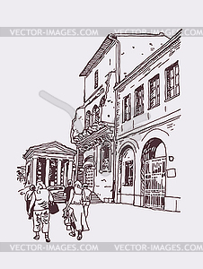 Original digital drawing of Rome street, Italy, - vector image