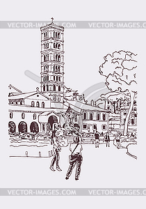 Original digital drawing of Rome street, Italy, - vector image