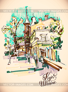 Original hand draw marker sketch of Kyiv building - vector image