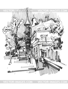 Original hand draw marker sketch of Kyiv building - vector clip art