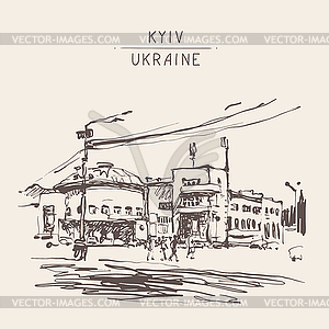 Original black and white digital sketch of Kyiv, - vector image