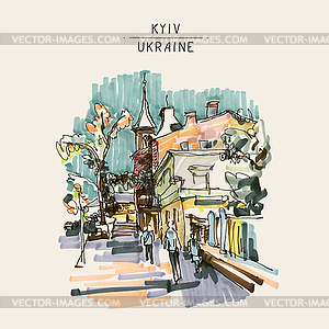 Original hand draw marker sketch of Kyiv building - vector clipart