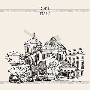 Sketch drawing of Rome cityscape, Italy old - stock vector clipart