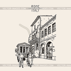 Digital drawing of Rome street, Italy, old italian - vector image