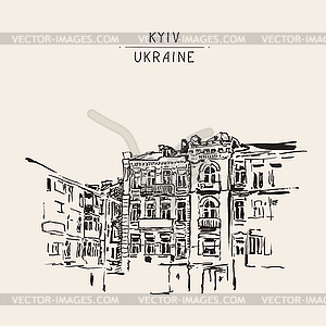 Original sketch of Kyiv, Ukraine town landscape wit - vector image