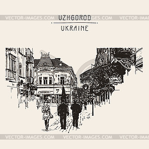 Digital sketch of Uzhgorod cityscape, Ukraine, - vector clipart