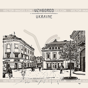 Sketch of Uzhgorod cityscape, Ukraine, town - royalty-free vector image