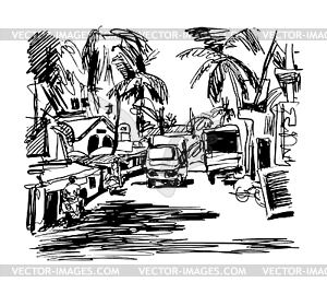 Original black and white digital drawing of India - vector clipart