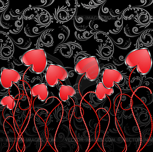 Flowers-Hearts - vector image