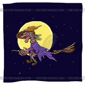 Witch on broomstick - vector image