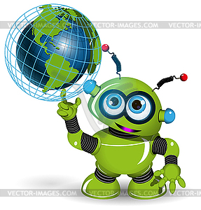 Robot and globe - stock vector clipart