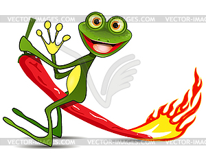 Frog on hot pepper - vector clip art