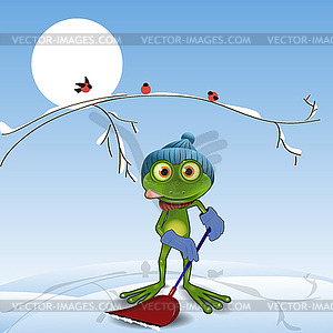 Frog with shovel - vector image