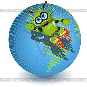 Robot on planet - vector image