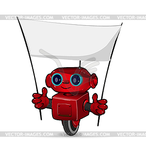 Red robot with poster - vector clip art