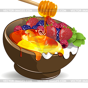 Berries yogurt and honey - vector clipart