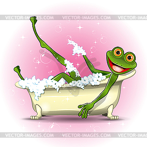 Frog in bath - vector clip art