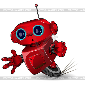 Red robot speed in bend - vector image