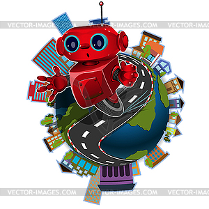 Robot on globe - vector image