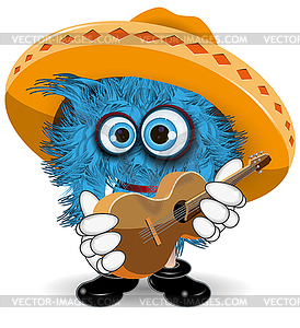 Blue Monster in Sombrero - vector clip art