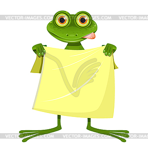 Goggle-eyed Frog with Yellow Towel - vector clip art