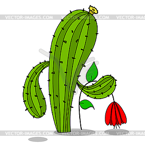 Stock Cactus and Red Flower - vector clipart