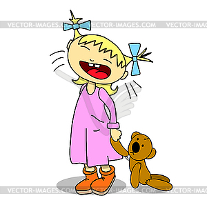 Stock Crying Girl With Teddy Bear - vector image