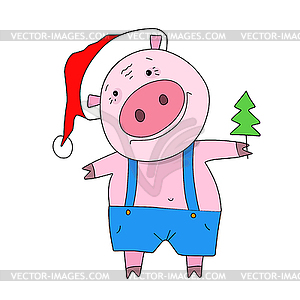 Stock Pig with Christmas Tree - vector image