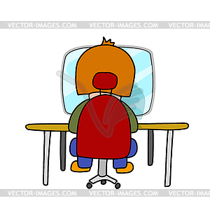 Cartoon Man in Front of Monitor - vector clip art