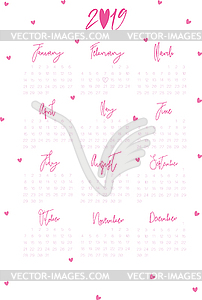 Calendar design for 2019. Simple background, pink - vector EPS clipart