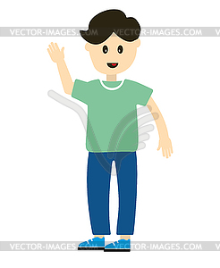 Young guy dressed in fashionable clothes smiles, an - vector clipart