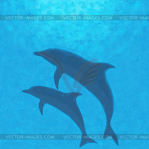 Underwater background with dolphins - vector image