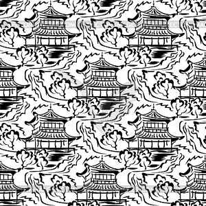 Vector image of asian temple seamless background - vector clipart