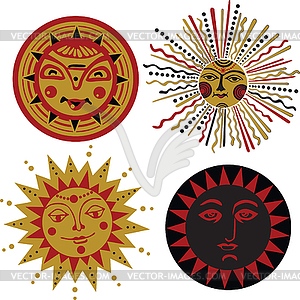 Four kinds of sun in the old Russian style - vector clipart