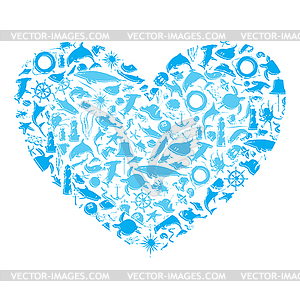 Heart with marine life  - vector clipart