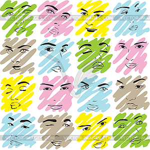 Texture faces of women - vector image