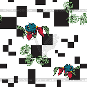 Background with squares and flowers  - vector image